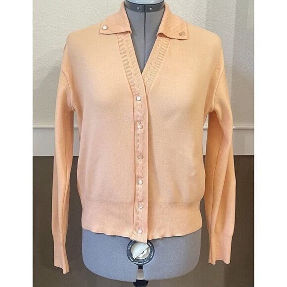 Retro Polyester Cardigan Size M Orange Sweater Collared V-neck Ponte Fabric? - Picture 1 of 6